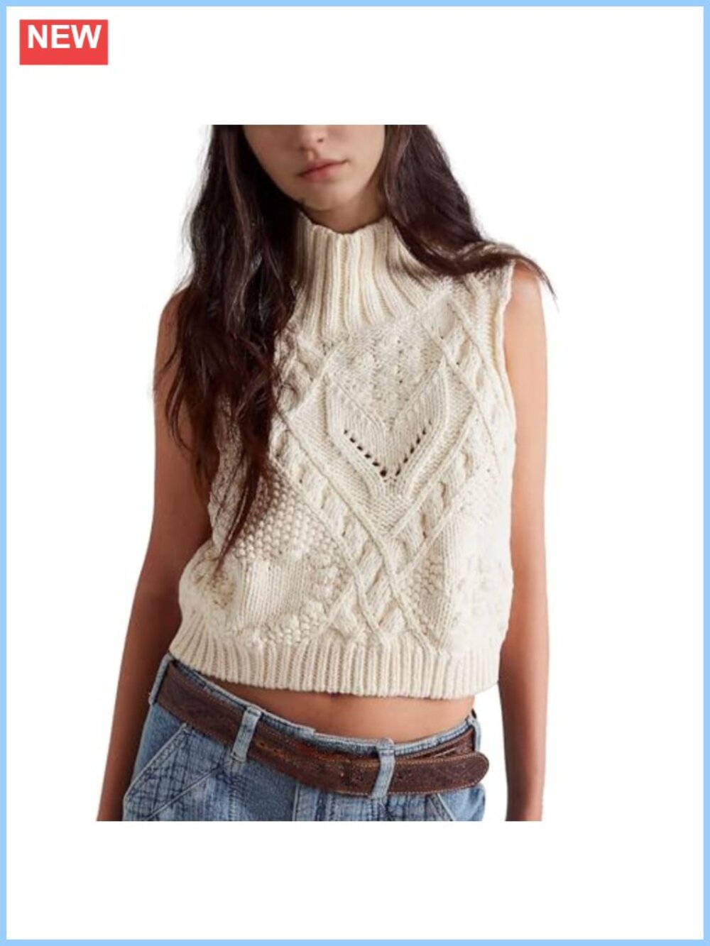 Crochet Sleeveless Turtleneck Sweater Vest for Women
